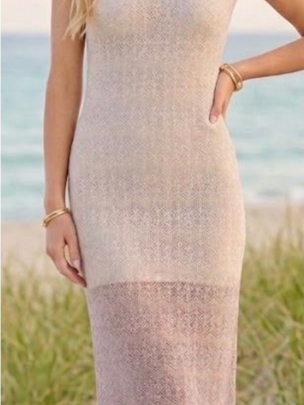 House of Harlow 1960 Crochet Knit Maxi Dress Cream Size Small